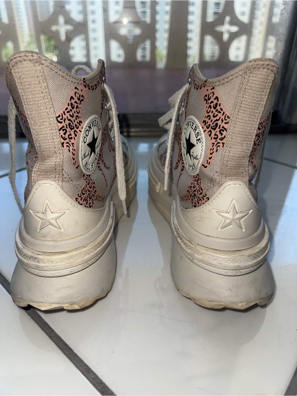 Converse Women's High Top Platform Sneakers in Beige with Pink Leopard - Picture 3 of 4